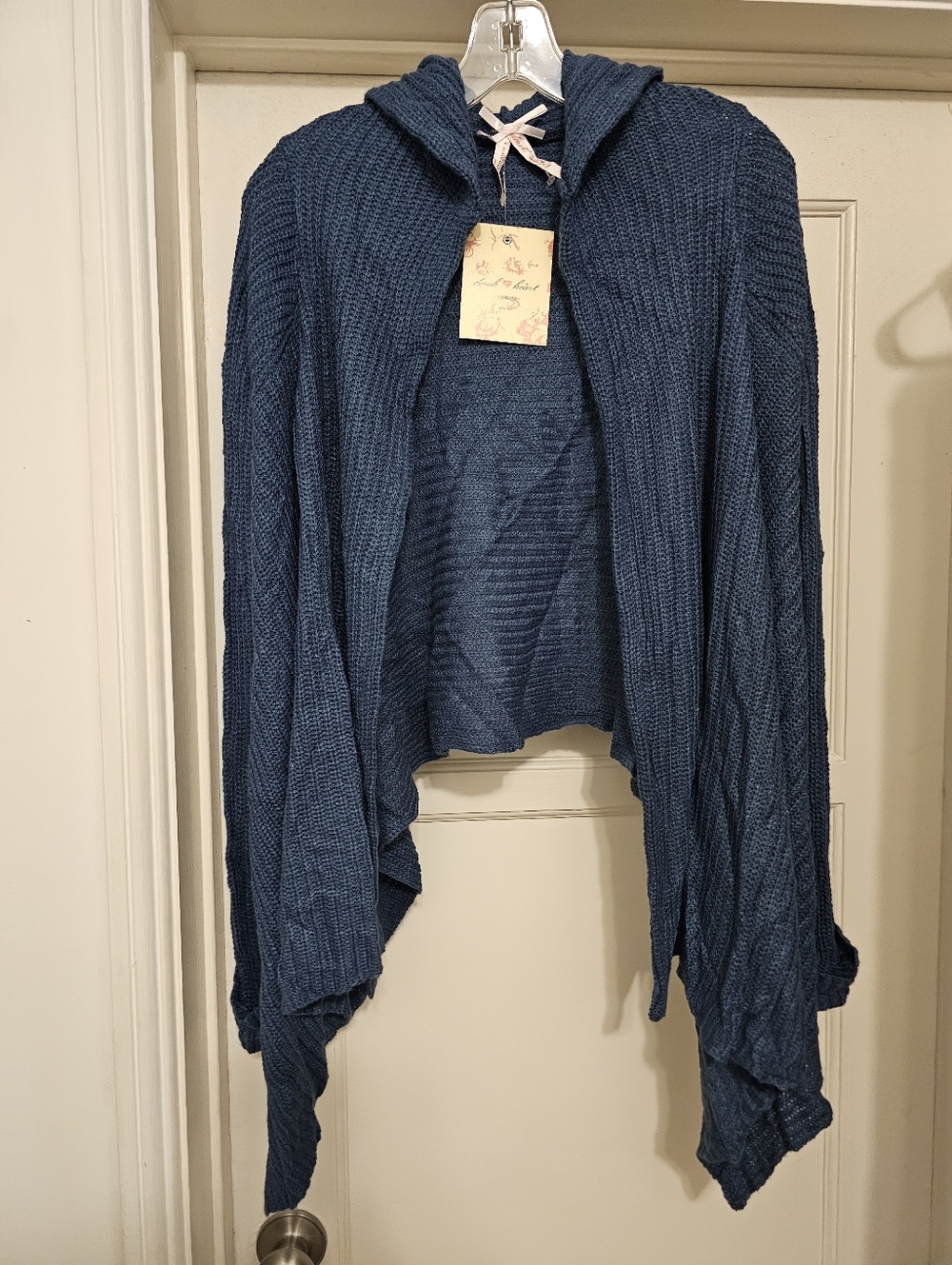 Derek Heart Open-Front Hooded Cardigan - Navy Blue S NWT